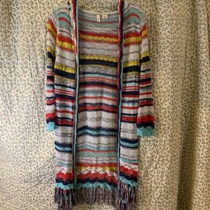 Anthropologie (Moth) Sz L long fringe striped cardigan